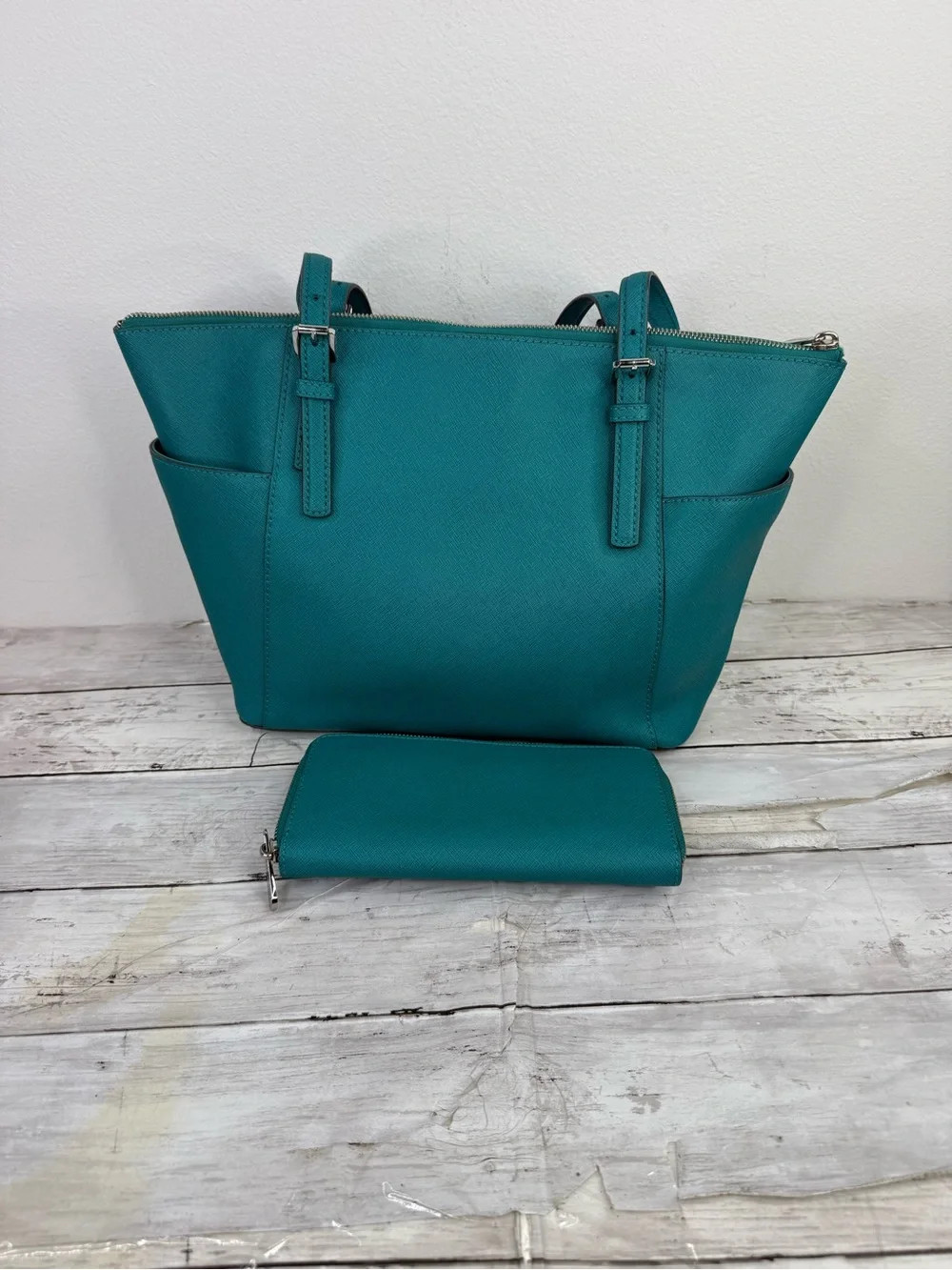 Michael Kors leather tote bag and matching zip wallet set